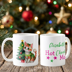 Benutzerdefinierter Name Katze grün rosa heiße Sch Kaffeetasse