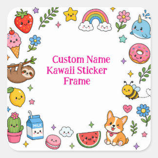 Benutzerdefinierter Name Kawaii-Aufkleberrahmen Quadratischer Aufkleber