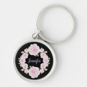 Benutzerdefinierter Name, Kranz aus weichen rosa R Schlüsselanhänger