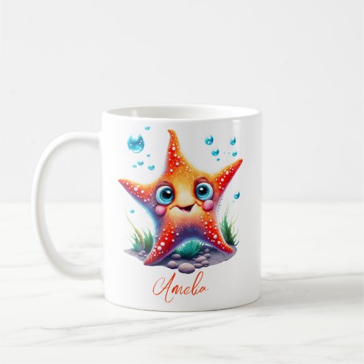 Benutzerdefinierter Name Lächeln Orange Starfish L Kaffeetasse (Links)