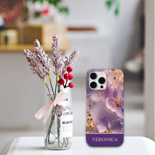 Benutzerdefinierter Name Lavendel Blumen Gold Pers iPhone Hülle