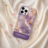 Benutzerdefinierter Name Lavendel Blumen Gold Pers iPhone Hülle