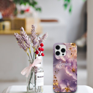 Benutzerdefinierter Name Lavendel Blumen Gold Pers iPhone 16 Pro Max Hülle