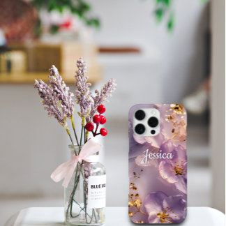 Benutzerdefinierter Name Lavendel Blumen Gold Pers iPhone 16 Pro Max Hülle