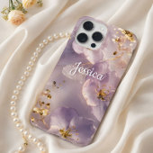 Benutzerdefinierter Name Lavendel Blumen Gold Pers iPhone Hülle