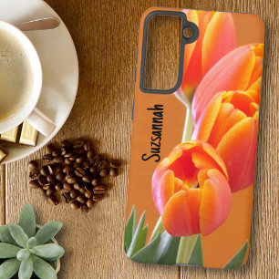 Benutzerdefinierter Name Lebendige Orange Tulpenbl Samsung Galaxy Hülle