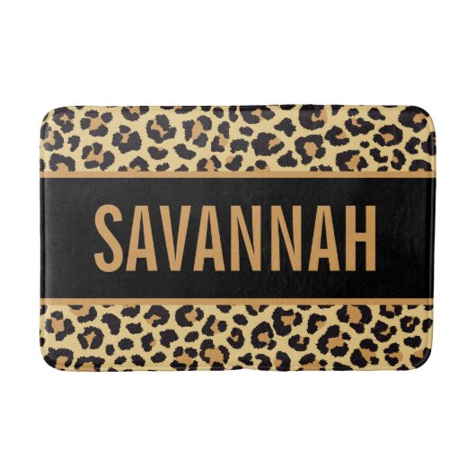 Benutzerdefinierter Name Leopard Tierdruck Muster Badematte (Vorderseite)