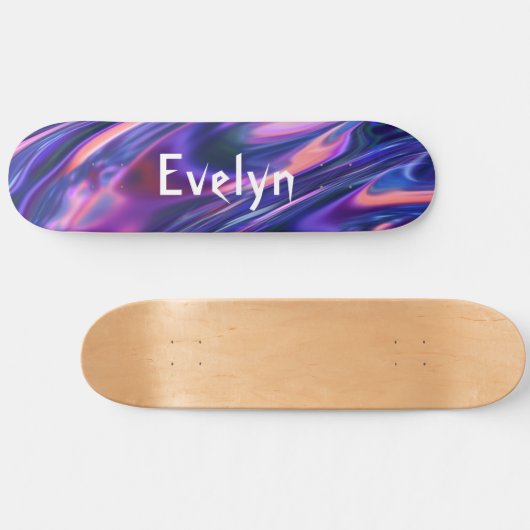 Benutzerdefinierter Name Lila Abstrakter Cyberpunk Skateboard (Horizontal)