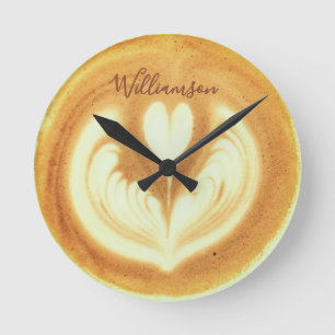 Benutzerdefinierter Name Lustiger Retro-Kaffee-Cap Runde Wanduhr