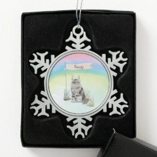 Benutzerdefinierter Name Maine Coon Katze Haustier Schneeflocken Zinn-Ornament