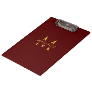 Benutzerdefinierter Name mit Monogramm Bordeauxfar Klemmbrett