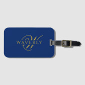 Benutzerdefinierter Name mit Monogramm Navy Blau Gepäckanhänger (Vorderseite (Horizontal))
