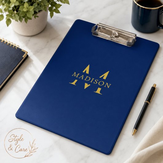Benutzerdefinierter Name mit Monogramm Navy Profes Klemmbrett