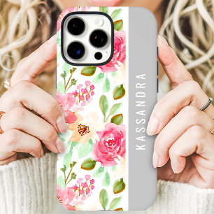Benutzerdefinierter Name mit rosa Wasserfarbe Flor iPhone 16 Pro Max Hülle