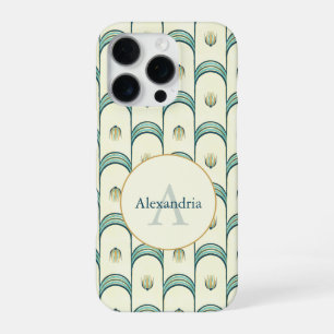 Benutzerdefinierter Name & Monogramm Art Deco Türk iPhone 16 Pro Hülle