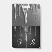 Benutzerdefinierter Name Monogramm Silber Glitter- Ausweis (Rückseite)
