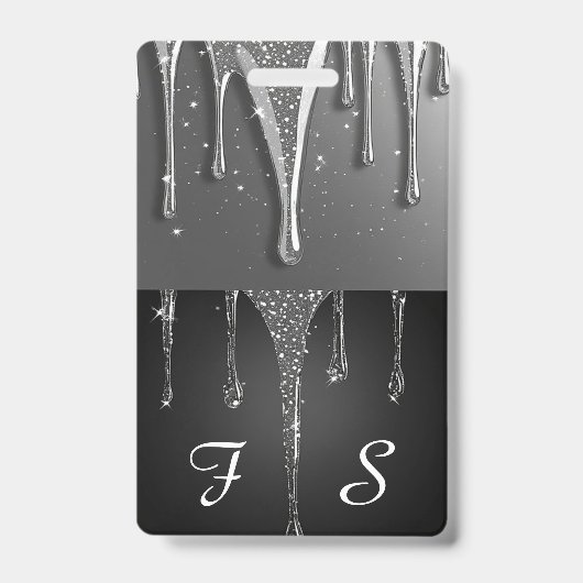 Benutzerdefinierter Name Monogramm Silber Glitter- Ausweis (Vorderseite)