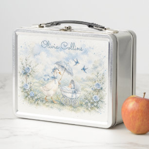 Benutzerdefinierter Name Mother Goose Blaue Rosen Metall Brotdose