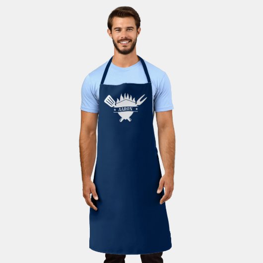 Benutzerdefinierter Name Navy BBQ Grill Schürze (Getragen)