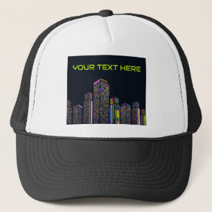 Benutzerdefinierter Name Neon Dots City Skyscraper Truckerkappe