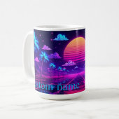 Benutzerdefinierter Name Neon Synthwave Morgen Kaf Kaffeetasse (Vorderseite Links)