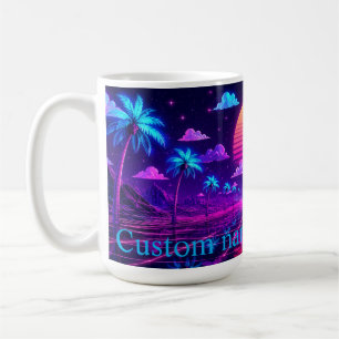 Benutzerdefinierter Name Neon Synthwave Morgen Kaf Kaffeetasse