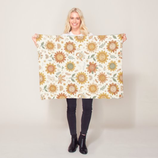 Benutzerdefinierter Name Niedlicher Boho-Sonnenblu Fleecedecke (Beispiel)