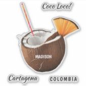 Benutzerdefinierter Name & Ort Coco Loco Aufkleber (Vorderseite)