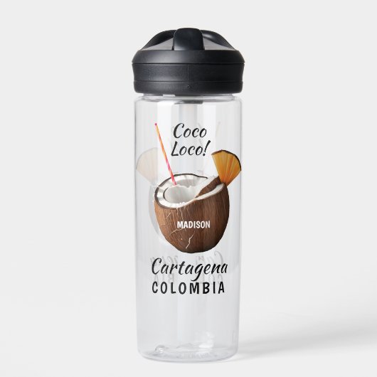 Benutzerdefinierter Name & Ort Coco Loco Trinkflasche (Vorderseite)