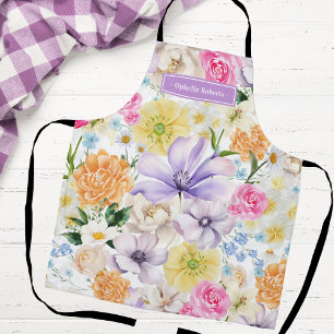 Benutzerdefinierter Name Pastell Blumen Küchen Koc Schürze