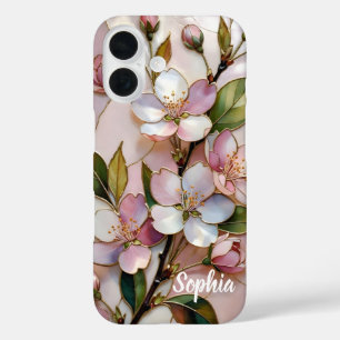 Benutzerdefinierter Name Pink Blossom Floral Handy iPhone 16 Hülle