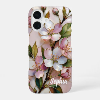 Benutzerdefinierter Name Pink Blossom Floral Handy iPhone 16 Hülle