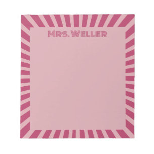 Benutzerdefinierter Name Pink Retro Lehrer Anerken Notizblock