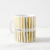 Benutzerdefinierter Name Preppy Gold gestreift  Kaffeetasse (Vorderseite Links)