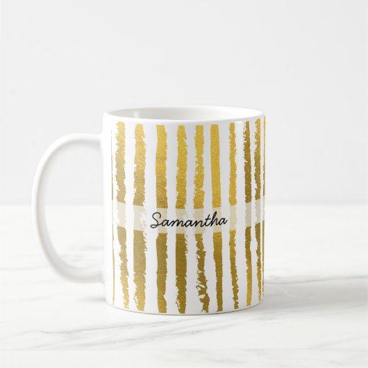 Benutzerdefinierter Name Preppy Gold gestreift  Kaffeetasse (Links)