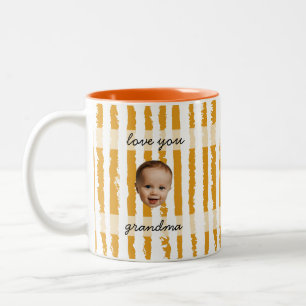 Benutzerdefinierter Name Preppy Orange Gestreifter Zweifarbige Tasse