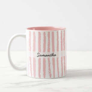 Benutzerdefinierter Name Preppy Rosa Gestreift Zweifarbige Tasse