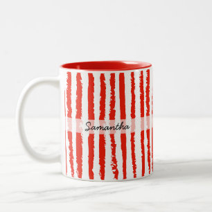 Benutzerdefinierter Name Preppy Rot Gestreift Zweifarbige Tasse