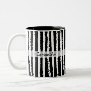 Benutzerdefinierter Name Preppy Schwarz Weiß Gestr Zweifarbige Tasse