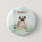 Benutzerdefinierter Name Pug Haustier Hund Button (Vorderseite)