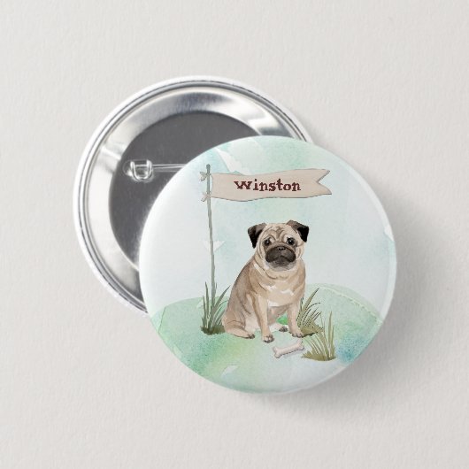 Benutzerdefinierter Name Pug Haustier Hund Button (Vorne & Hinten)