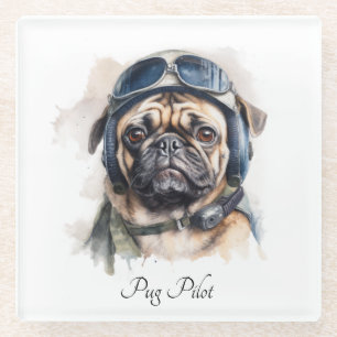 Benutzerdefinierter Name Pug Pilot Vintage Aviator Glasuntersetzer