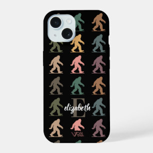 Benutzerdefinierter Name Retro Bigfoot Wald Kunst iPhone 15 Hülle
