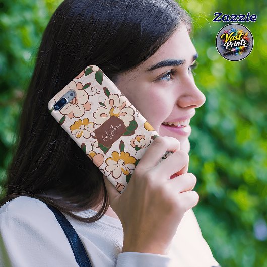 Benutzerdefinierter Name Retro-Blumen-Creme-Gelber Case-Mate iPhone Hülle