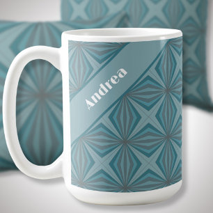 Benutzerdefinierter Name Retro Türkis Muster Kaffeetasse