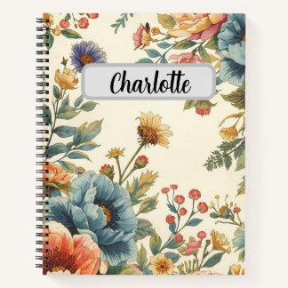 Benutzerdefinierter Name Retro Vintage Blumen Desi Notizblock
