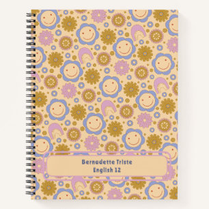 Benutzerdefinierter Name Retro Vintage Wildblume F Notizblock