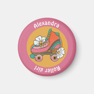 benutzerdefinierter Name Roller Girl Pink Mädchen  Magnet