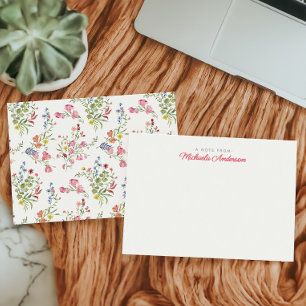 Benutzerdefinierter Name Rosa Aquarellblumen und G Mitteilungskarte