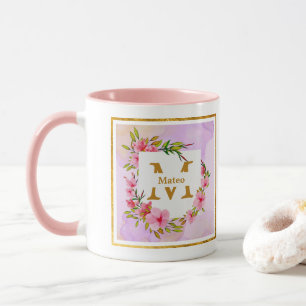Benutzerdefinierter Name Rosa Floral Aquarell Tasse